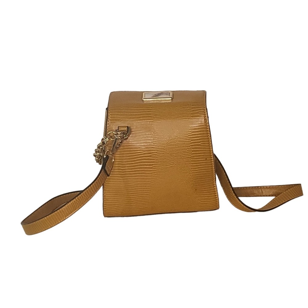 Topshop Mustard Yellow Lizard Embossed Crossbody‎ Bag Structured Purse Marble
